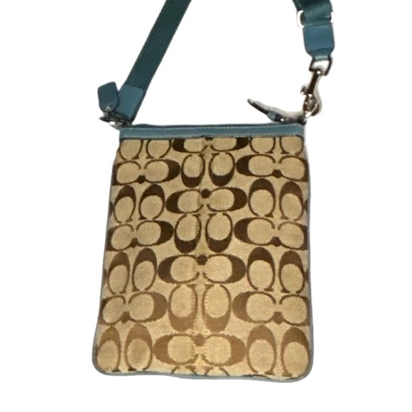 Coach Leatherware Signature Mono Canvas/Leather Crossbody/Swingpack-Tan/Blue - Picture 5 of 14